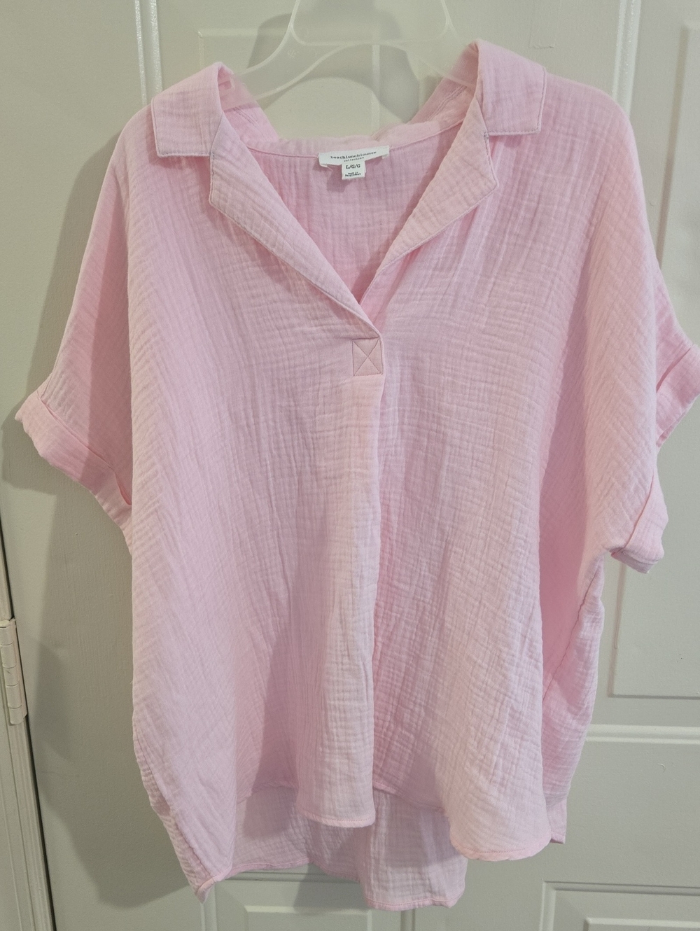 Cotton Gauze Popover Top Soft Pink L Boxy Relaxed Fit Dolman Sleeves Coastal